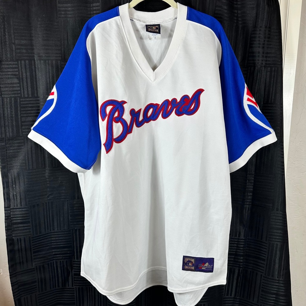 Majestic Cooperstown Collection Braves‎ Baseball Jersey Men's 2X White Blue Red